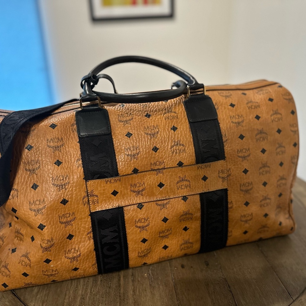 MCM Tan and Black Duffel Bag with Monogram Design - Picture 4 of 14